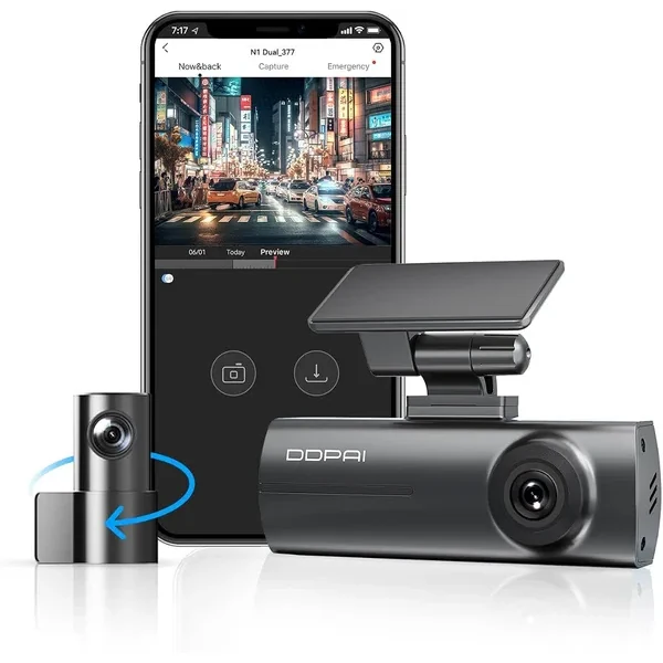 Câmera Veicular DDPAI N1 Dupla 1296P + 1080P com Wi-Fi