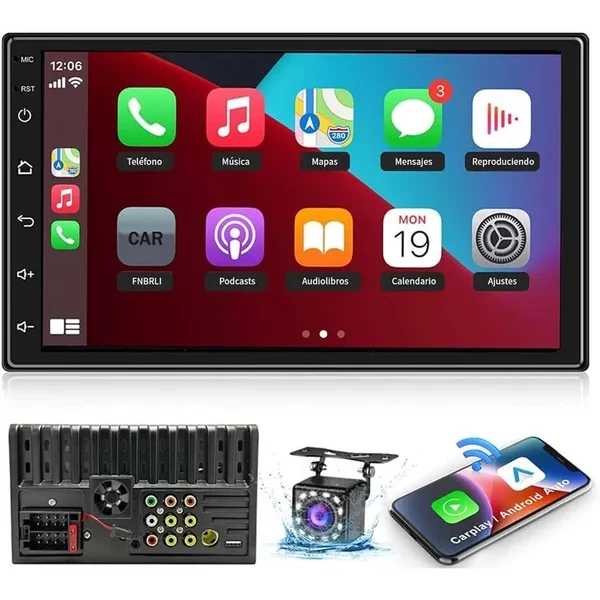 Central Multimídia FINYQBET 7 Polegadas CarPlay com Câmera de Ré