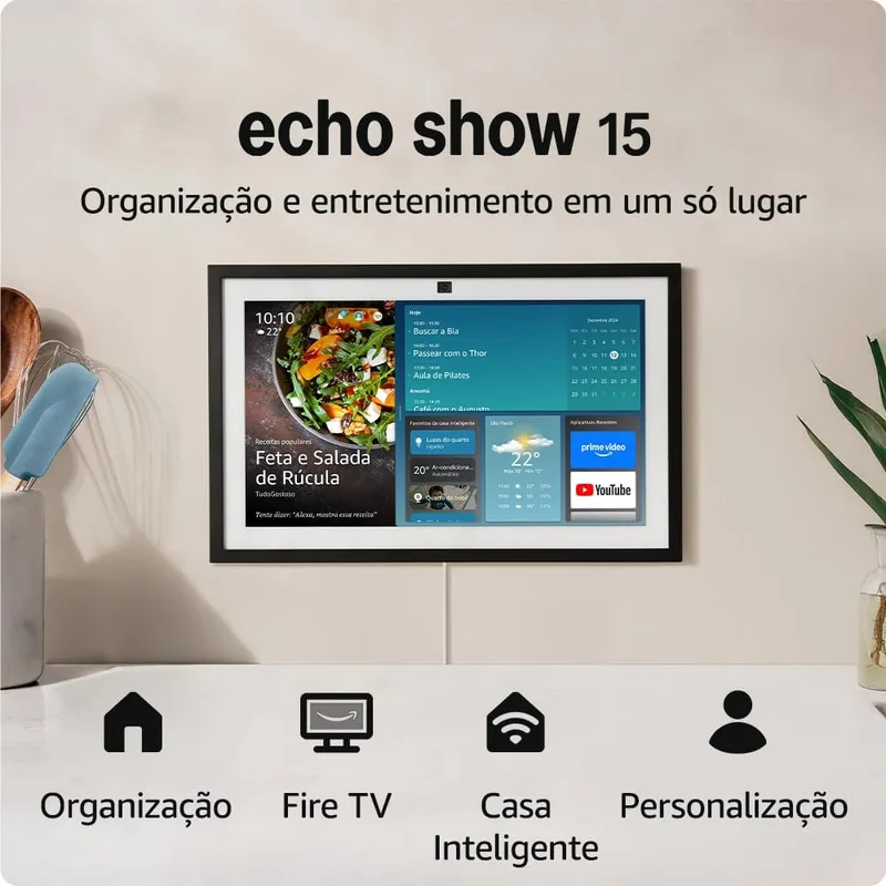 Echo Show 15 Smart Display Full HD de 15,6 Polegadas com Alexa e Fire TV