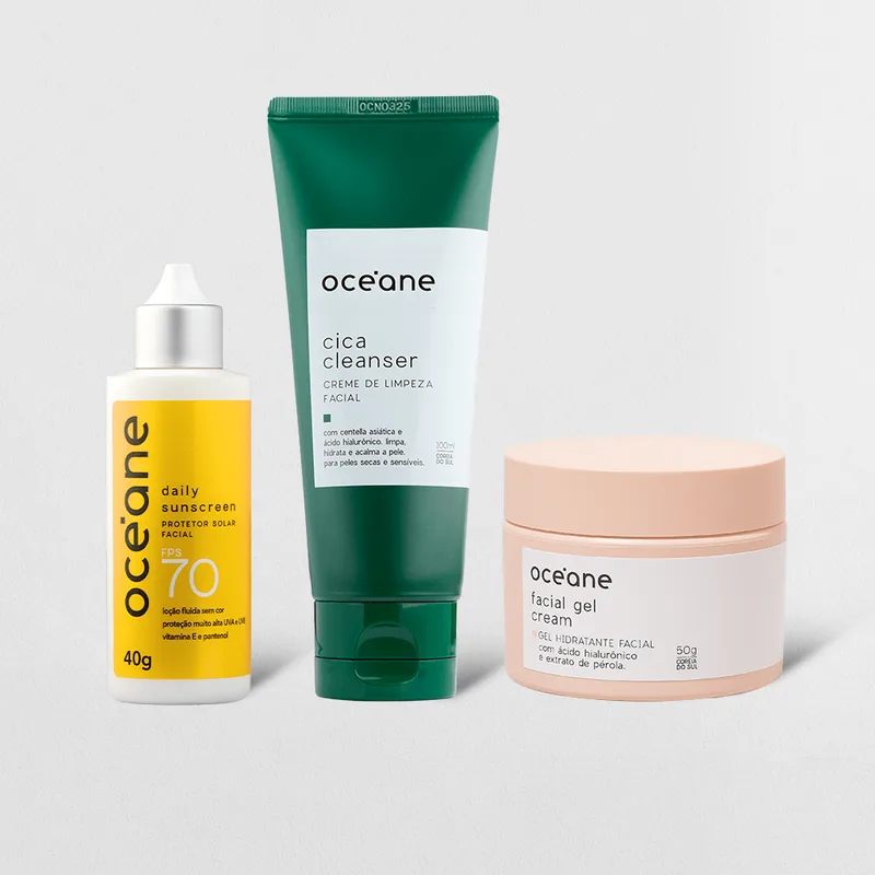 Kit Creme de Limpeza + Gel com Extrato de Pérola + Protetor Solar FPS 70
