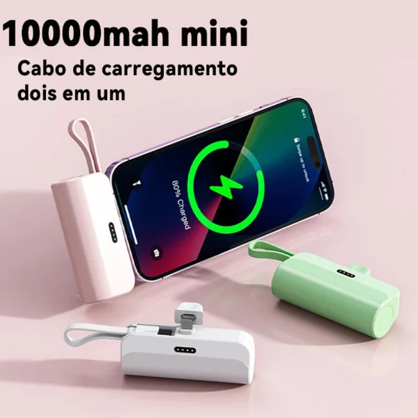 Power Bank 10000mAh Mini — 2 saídas Tipo-C e Lightning